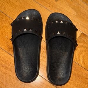 Valentino Black Slide Sandals